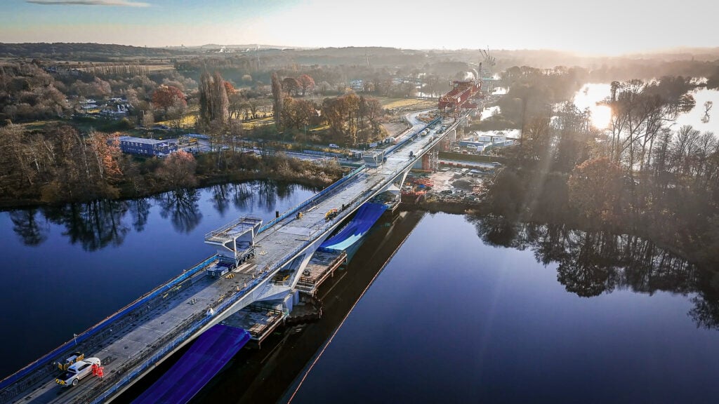 Aerial view of HS2s Colne Valley Viaduct at sunset 10