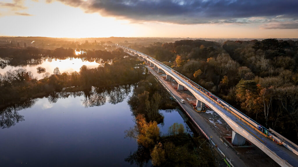 Aerial view of HS2s Colne Valley Viaduct at sunset 6