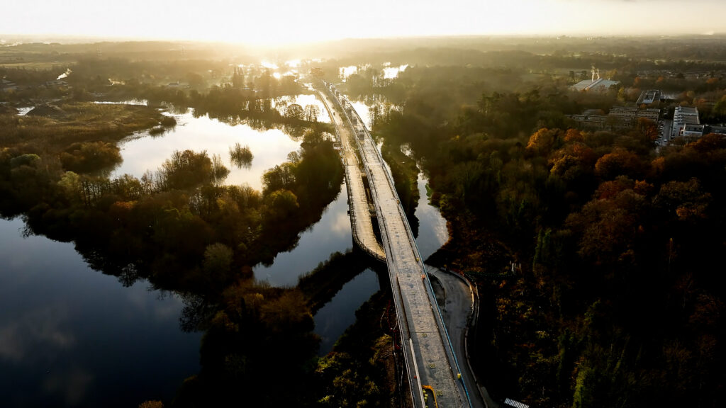 Aerial view of HS2s Colne Valley Viaduct at sunset 8